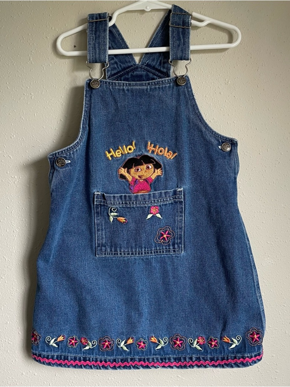 Vintage Y2K Dora The Explorer Denim Overall Dress 2002 Girls Size 6